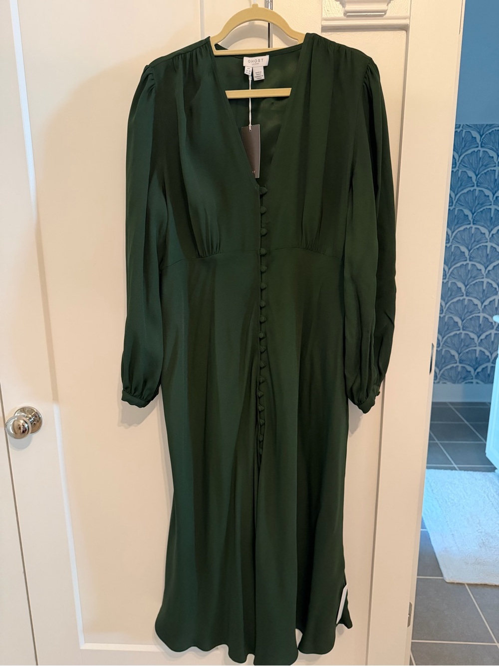 NWT Ghost London Forest Green Long Sleeve Midi Dress